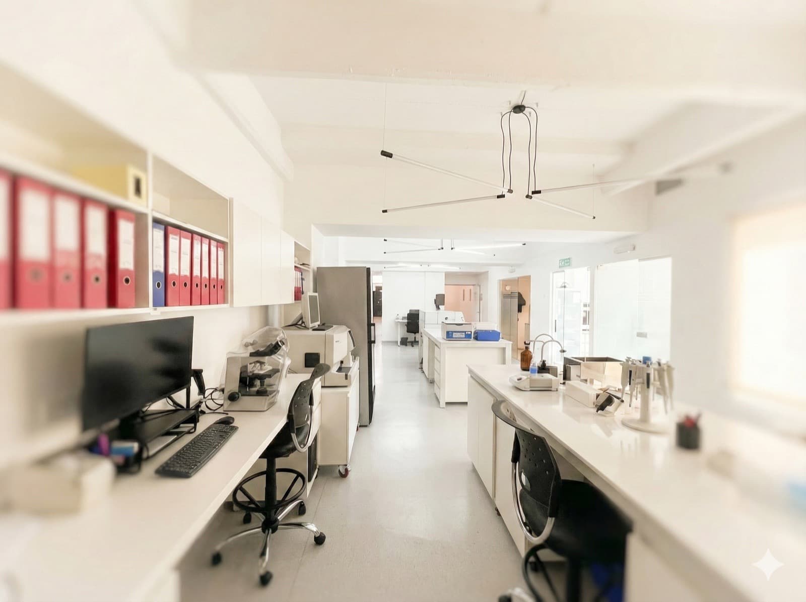 Interior de Laboratorio Aclimu: mesadas, equipamiento y áreas de trabajo