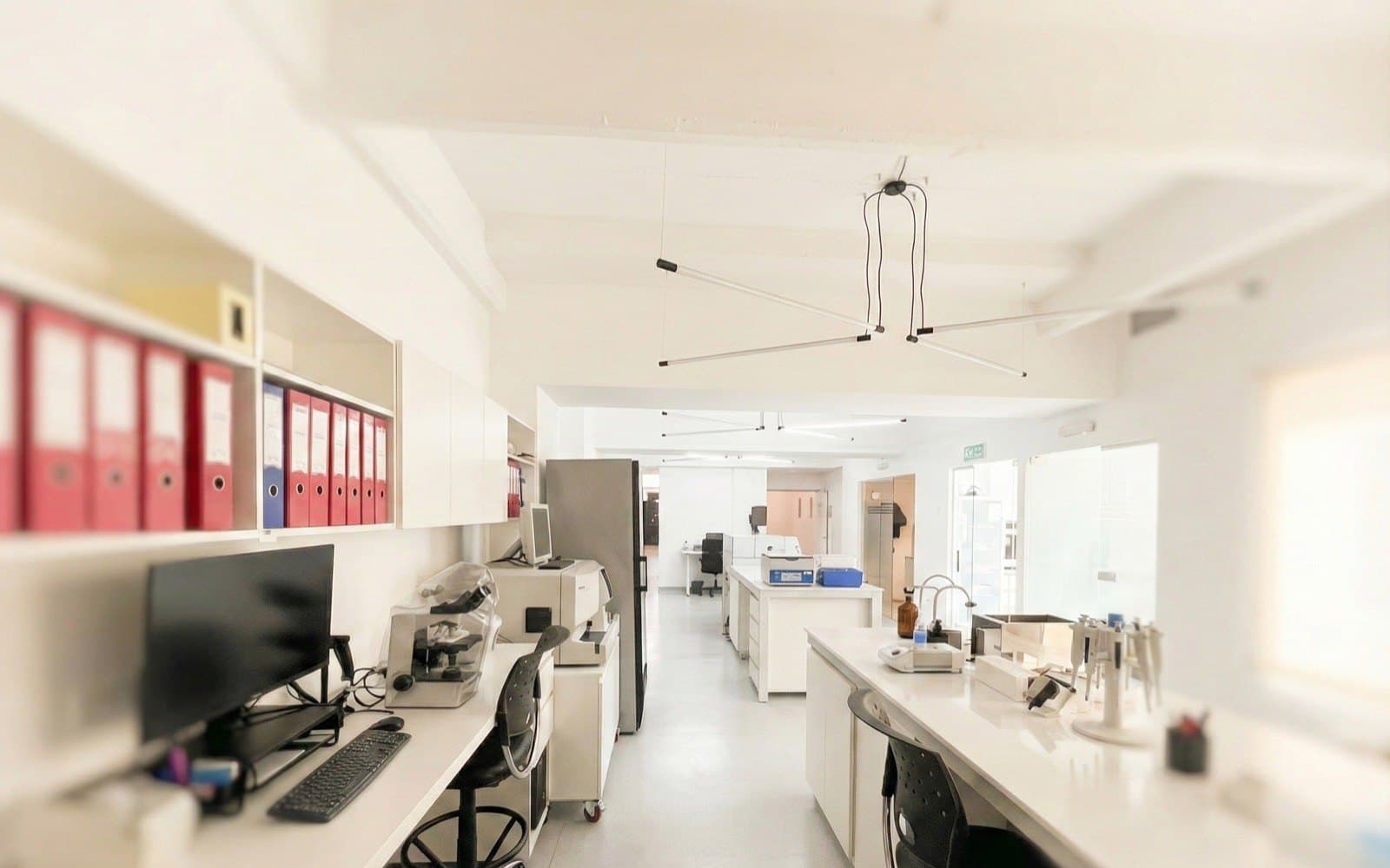 Interior de Laboratorio Aclimu: mesadas, equipamiento y áreas de trabajo