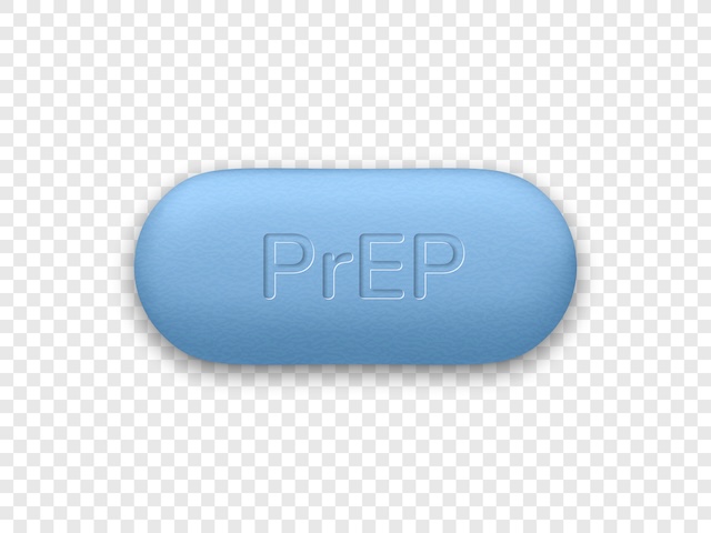 Pastilla azul con la inscripción PrEP, utilizada como tratamiento preventivo contra el VIH.